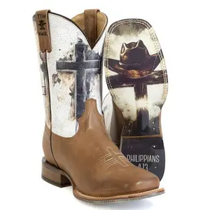 Men's Tin Haul Church Cross Boots With Philippians 4:13 Sole Handmade