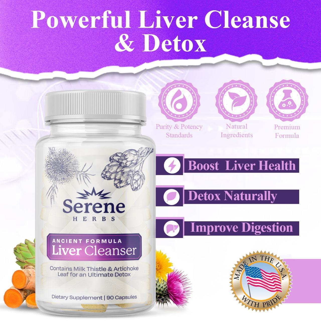 Serene Herbs Liver Cleanse Detox & Repair Formula – Pure Health Liver Support with Milk Thistle, Artichoke & Dandelion Root for Fatty Liver & Liver Health Herbal Detox Supplement Capsules (60 Count)