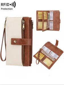 Women's long wallet, stylish clutch, elegant solid color RFID blocking leather wallet, long wallet with wristlet, zipper pocket and card slots, slim trifold wallet, mom bag, outdoor fun (suitable for everyday use), large capacity wallet, back to school st