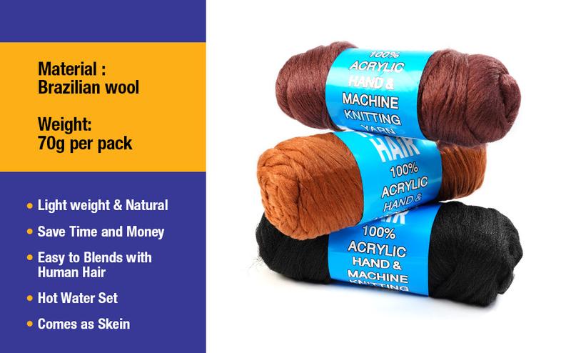 Authentic Brazilian Wool Hair Yarn for Braids 3pcs