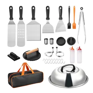 28PCS Griddle Accessories Kit Flat Top Grill Accessories Set with Enlarged Spatula Stainless Steel Grilling Tools BBQ Cooking Kit for Outdoor Barbecue Camping Backyard Grill Gift Set for Men Dad Husband