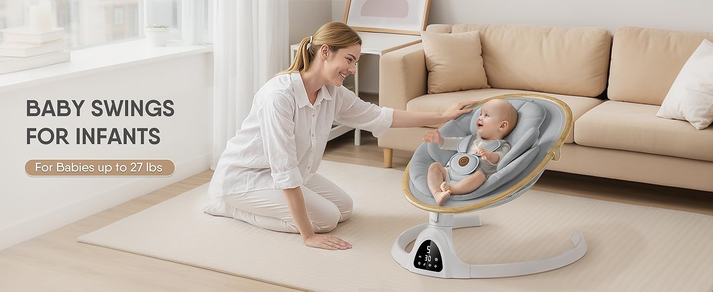BabyBond Bluetooth Electric Baby Swing for Infants & Newborns, 3Gear & 5-Speed Portable Baby Rocker with 12 Songs, Indoor/Outdoor Automatic Baby Swing, Ideal Baby Shower Gift for Boys & Girls (Woodgrain Design) BabyBond Bluetooth Electric Baby Swing for Infants & Newborns, 3Gear & 5-Speed Portable Baby Rocker with 12 Songs, Indoor/Outdoor Automatic Baby Swing, Ideal Baby Shower Gift for Boys & Girls (Woodgrain Design)