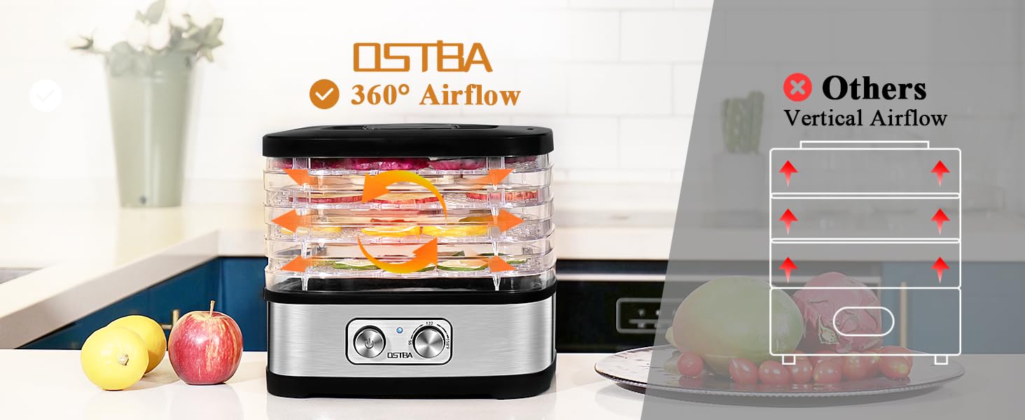 OSTBA Food Dehydrator, Dehydrator meats and Jerky, Fruits, Herbs, Veggies, Temperature Control Electric Food Dryer Machine, 5 BPA-Free Trays Dishwasher Safe, 240W, Recipe Book Included Kitchen Appliances,meats dehydrator