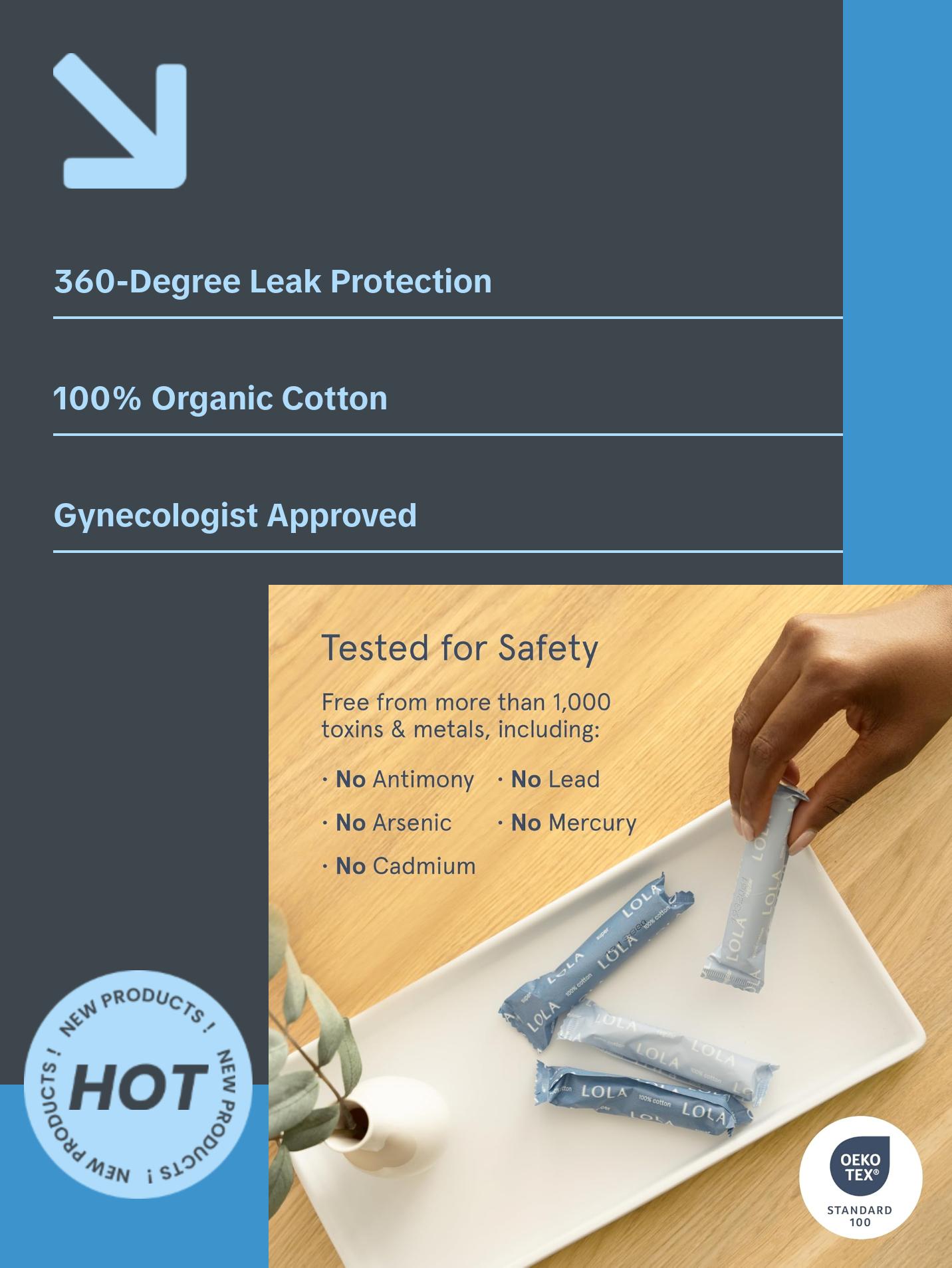 LOLA Regular Organic Cotton Tampons 16ct | 360-Degree Leak Protection | BPA-Free Plastic Applicator | HSA FSA Approved | 100% Natural Absorbent Cotton | Period Care