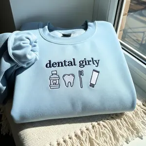 Girly Tooth Embroidered Dental Sweatshirt, Cute Dental Crewneck for Dentist Hygienist Assistant Student, Pink Aesthetic Medical Apparel, Dental Office Work Sweater, Cozy Unisex Embroidery Pullover, Thoughtful Dentist Gift for Women