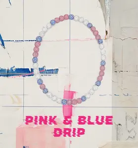 Pink + Blue drip baseball necklace