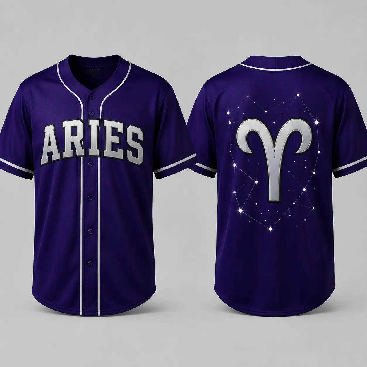 Men’s Purple Zodiac Baseball Jersey for Cosmic Game Nights and Star Sign Laughs Made in USA