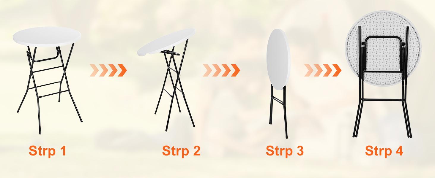 Nice C Plastic High Top Round Table, Portable Cocktail Bar Table with Detachable Legs, 31.5" Folding Tables, Waterproof Outdoor/Indoor Tables for Parties, Weddings, Camping Backyard