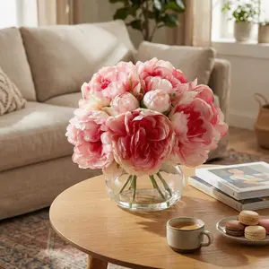 GAOMON Pink Artificial Peonies with Vase, Silk Peony Flower Arrangement with Faux Water, Fake Peonies Bouquet for Table Centerpiece, Wedding Decor, Home Living Room Decoration