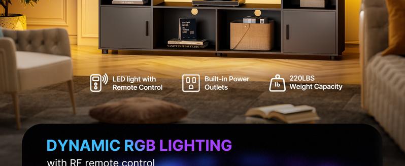 SUNCOZE TV Stand, Entertainment Center with LED Lights and Cabinet for 70/75/80 Inch TV, Modern TV Console Gaming Media Television Stands with Power Outlets for PS5 in Living Room and Bedroom SUNCOZE TV Stand, Entertainment Center with LED Lights and Cabinet for 70/75/80 Inch TV, Modern TV Console Gaming Media Television Stands with Power Outlets for PS5 in Living Room and Bedroom