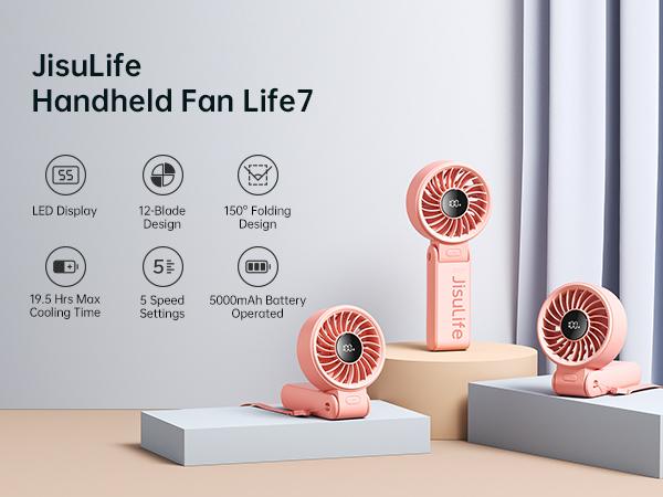 JISULIFE Portable Folded Fan 5000mAh 5 Gears Strong Wind 19.5H Cooling 3-IN-1 Hand Desk Neck Fan for Travel Concert Summer Essentials JISULIFE Portable Folded Fan 5000mAh 5 Gears Strong Wind 19.5H Cooling 3-IN-1 Hand Desk Neck Fan for Travel Concert Summer Essentials