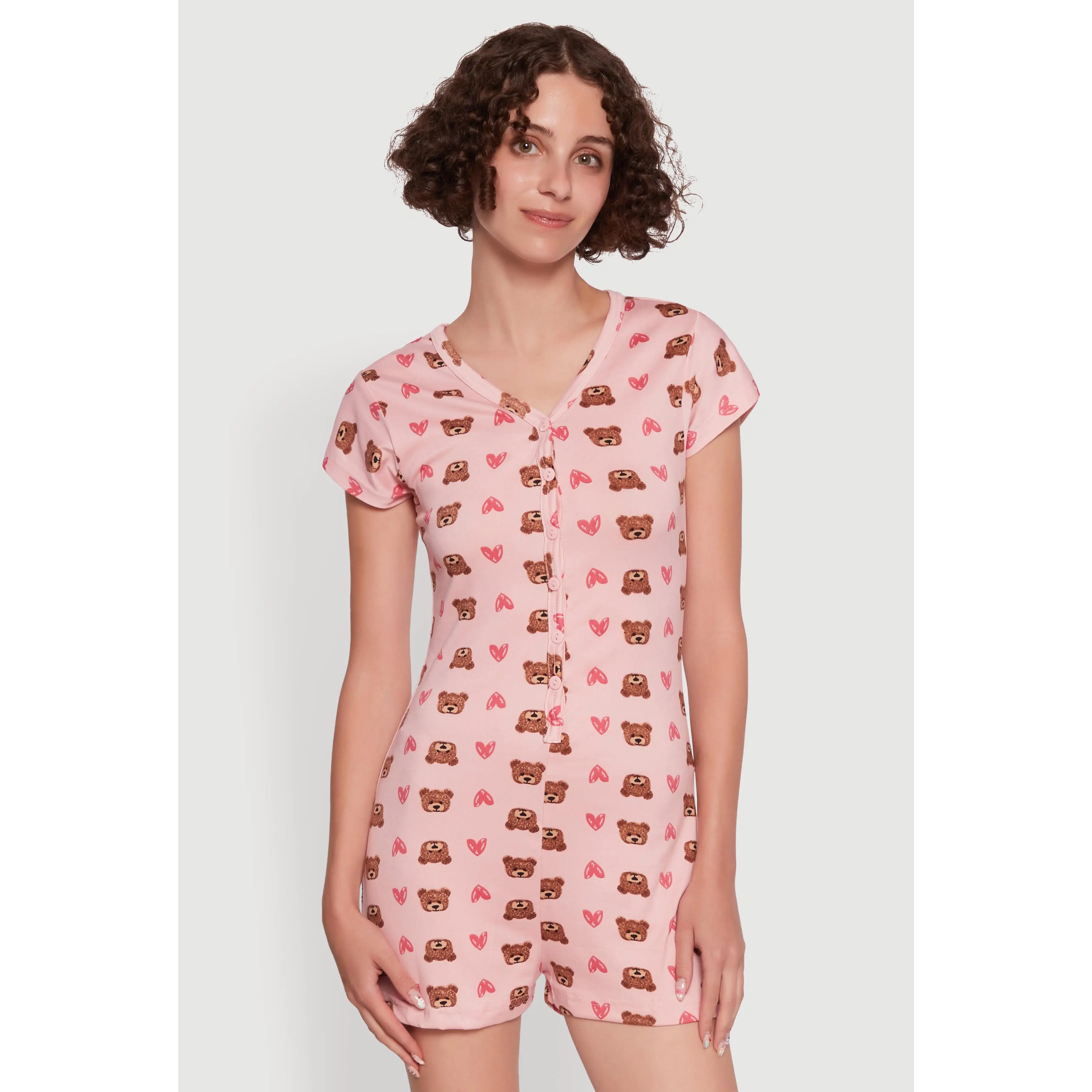 Relax Teddy Bear Heart Print Pajama Romper