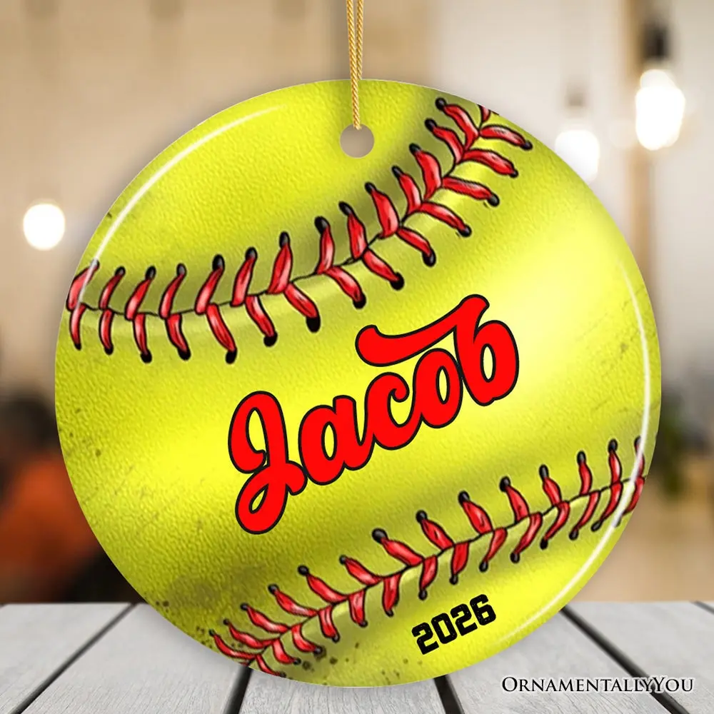 Personalized Softball Christmas Ornament, Festive Holiday Theme with Name and Date
