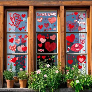 9-Pack Valentine’s Day Window Clings – Red Heart Stickers & Cupid Decals for Home, Office, Classroom, Romantic Holiday Decor