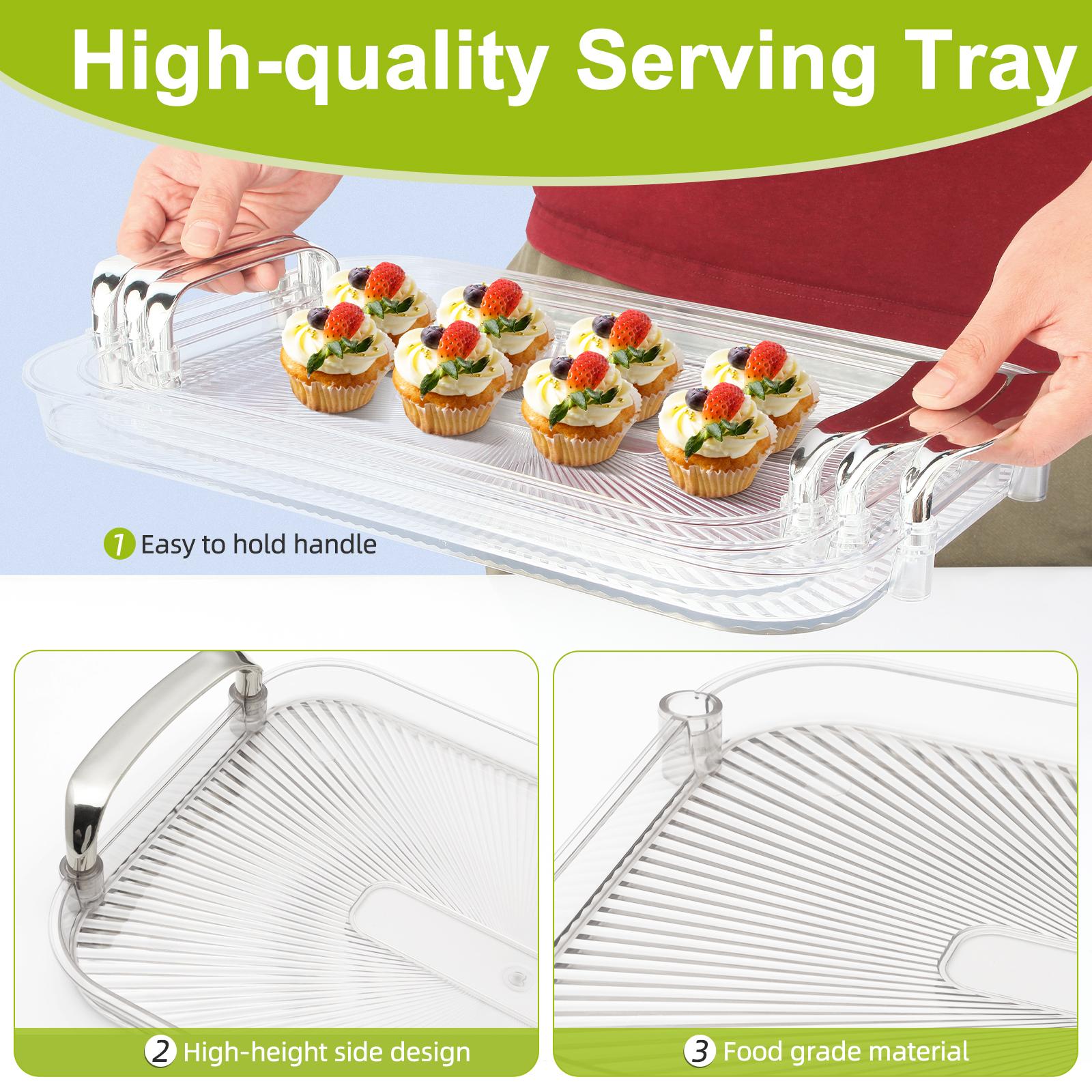3 Pack Serving Tray with Handles Stackable Reusable Trays for Serving Food Plastic Serving Platters for birthday Party Charcuterie Fruit Appetizer BBQ Pool snacktray Mother's day gift