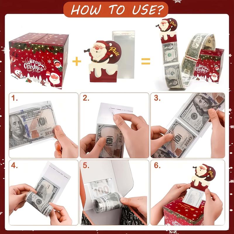 Mery Christmas Money PullOut Gift Box - Fun Surprise Cash Holder for Friends, Wives, Sisters, Holiday Party Accessory Decorations Supplies Ornaments.excellent gifts for Christmas and new year，Must-buy on Black Friday