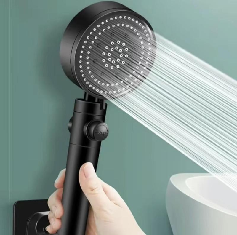 Five-speed Booster Shower Head One-button Water Stop Water-saving Water Pressure Adjustment Shower Head Bathroom Shower Set