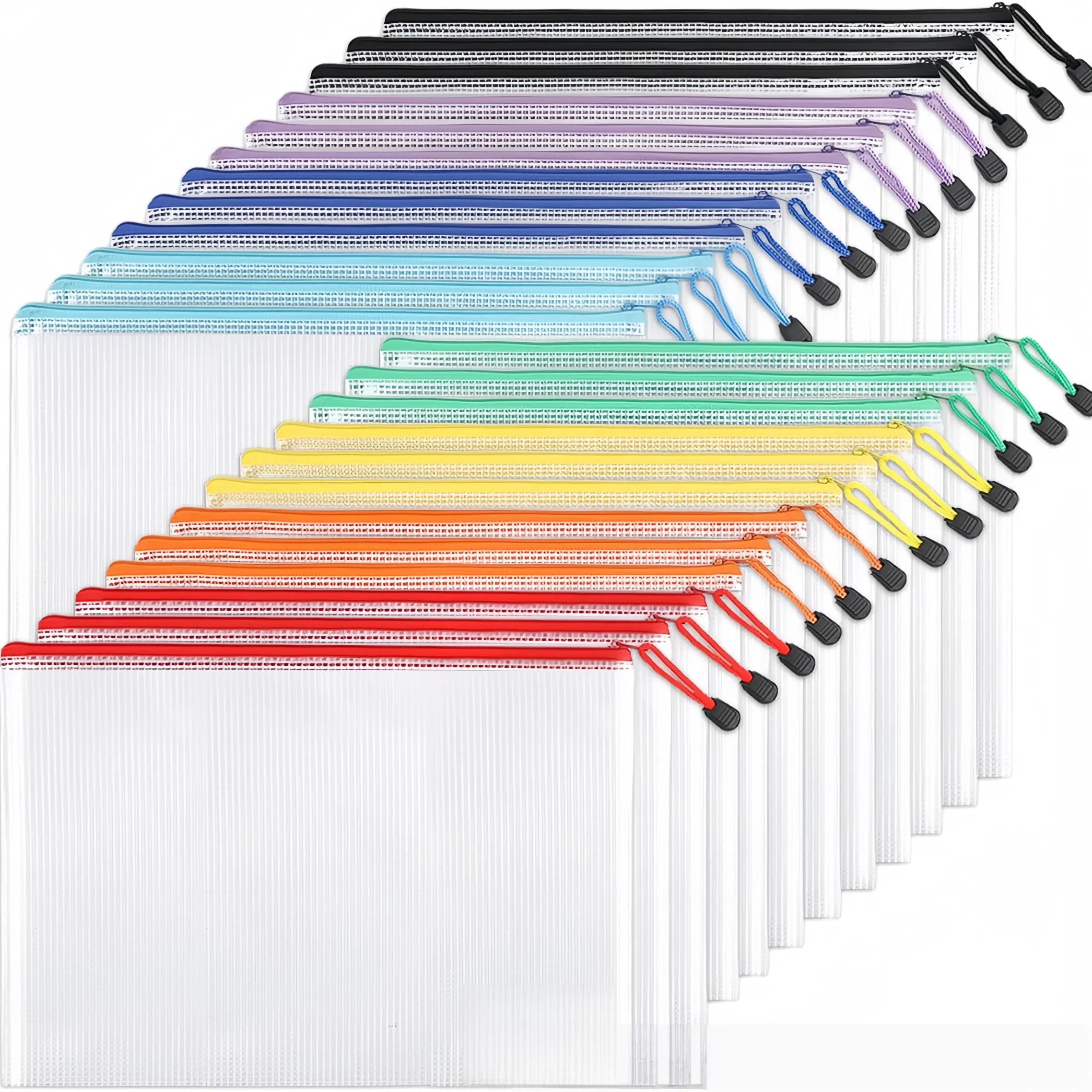 24 Transparent Mesh Zipper Bags, A4 Size Large Capacity Waterproof Classroom School Office Organization Supplies, Paper Organizers, Document Organizer, Files Organizer, File Organizer for Desk, File Storage, File Holder for Desk, Documents Organizer