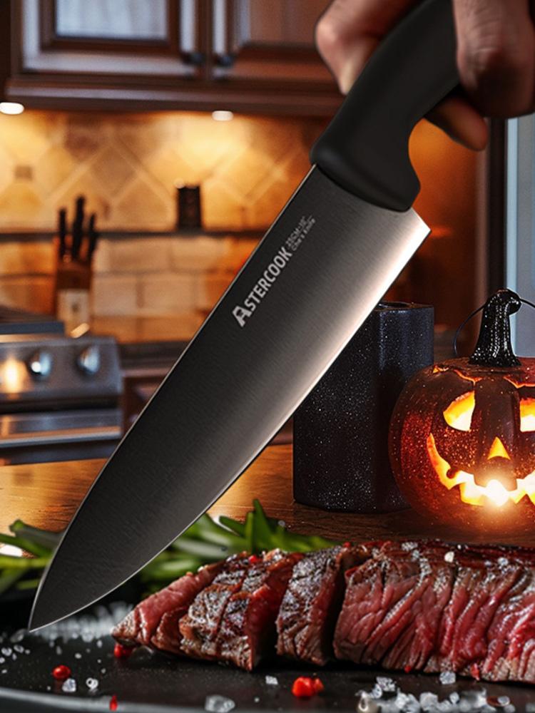 Astercook 8-inch single knife - multi-purpose cutting tool - professional cutting tool - kitchen titanium-coated handsome chef's knife, suitable for camping and picnics, a good helper for home kitchen cooking