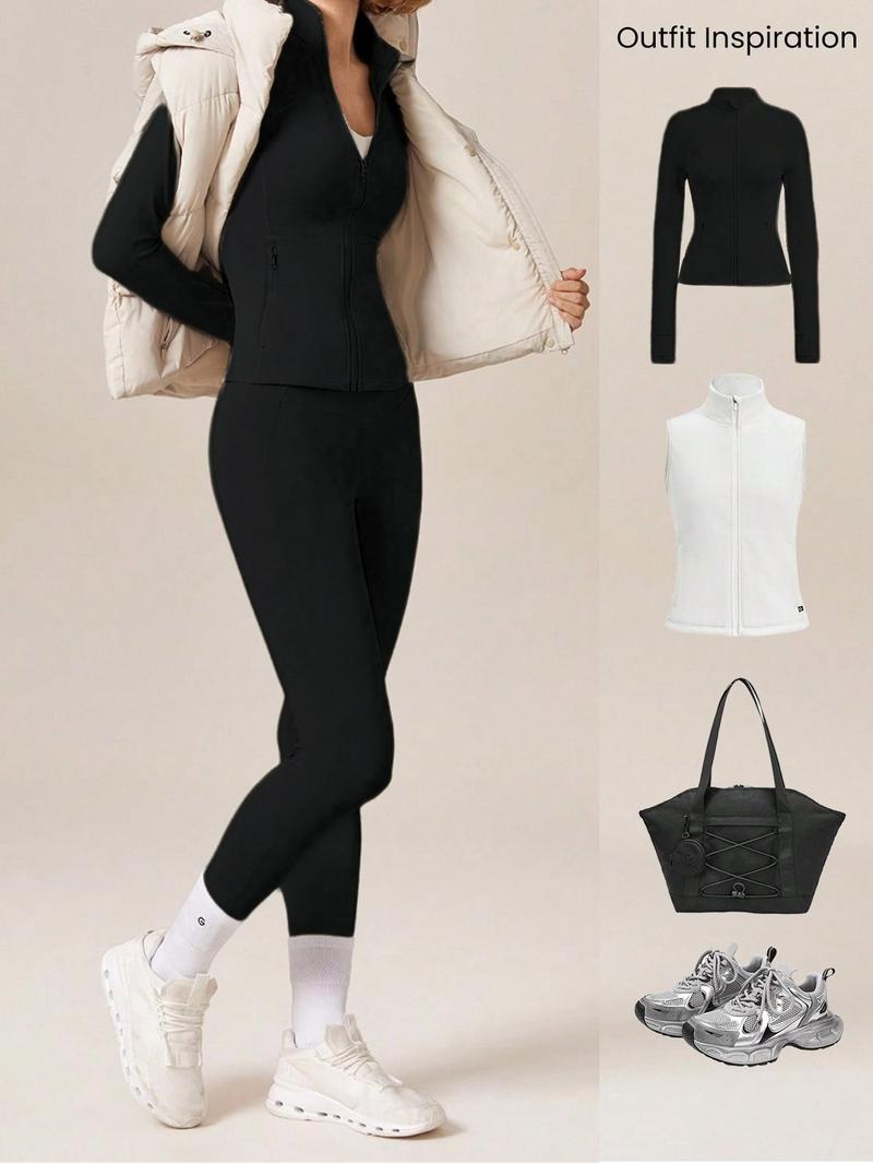 4pcs Women's High-Waisted Long Thickened Leggings with Fleece for Fitness Running Compression Pants with Pockets Butt Lift Tummy Control Slimming Yoga Pants Womenswear Bottom Basic Minimalist