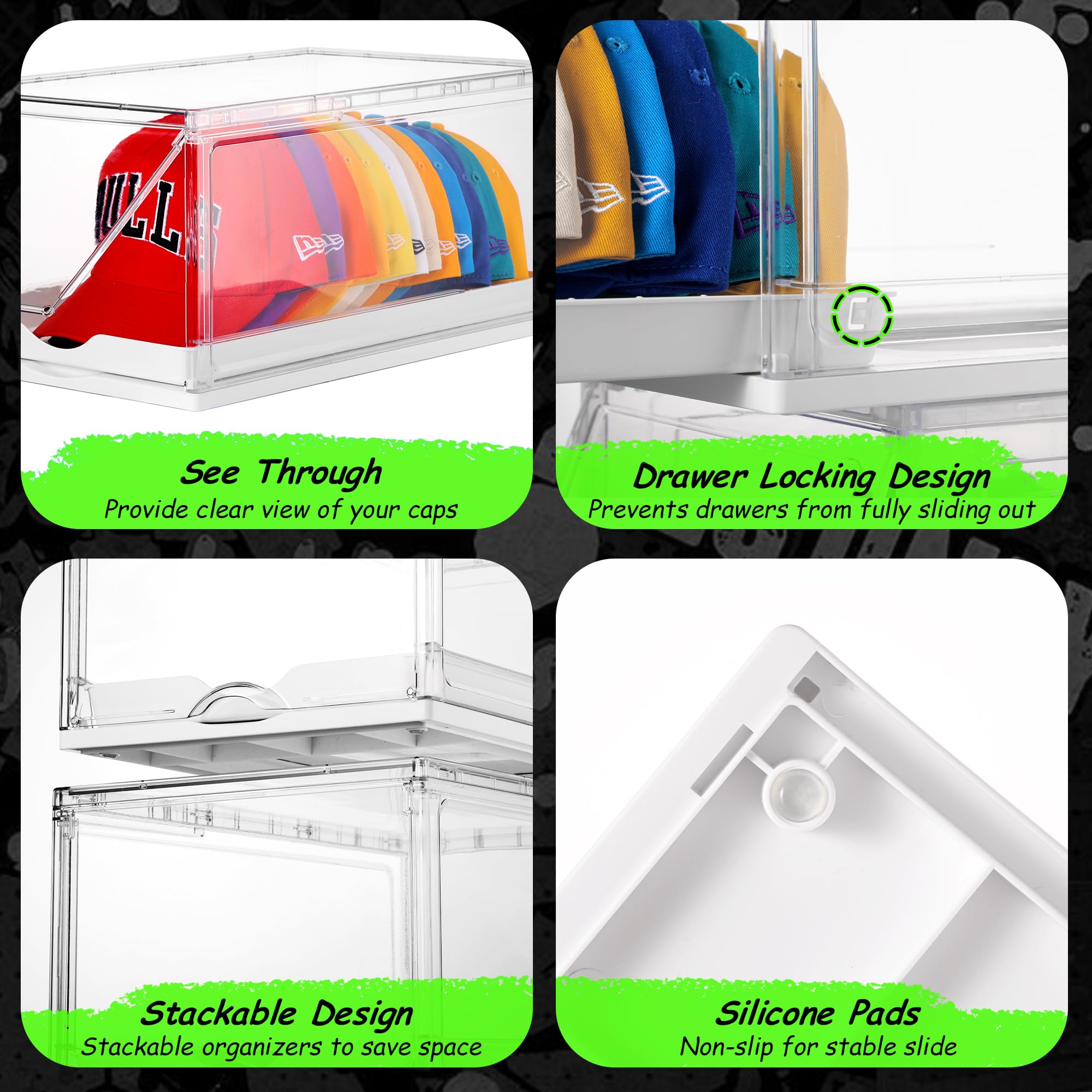 Vtopmart Hat Organizer for Baseball Caps,clothing with Clear Holder Box, Large Cap Storage with Sliding Tray, Stackable Rack Display Case & Magnetic Door