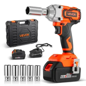 VEVOR Cordless Impact Wrench, 280 ft-lbs / 380 N·m High Torque, 3/8 inch, 20V Electric Impact Wrench with Brushless Motor, 4Ah Battery, Charger, 5 Sockets and Belt Clip, for Car Tire Truck DIY