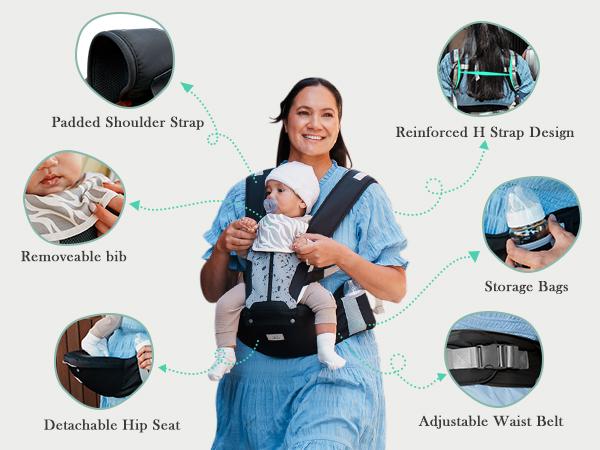 Baby Carrier, Safety-Certified 6-in-1 Baby Carrier Newborn to Toddler, Adjustable Detachable Infant Baby Hip Seat Carrier for 7-50lbs, All Seasons, Perfect for Shopping Travelling./bck01