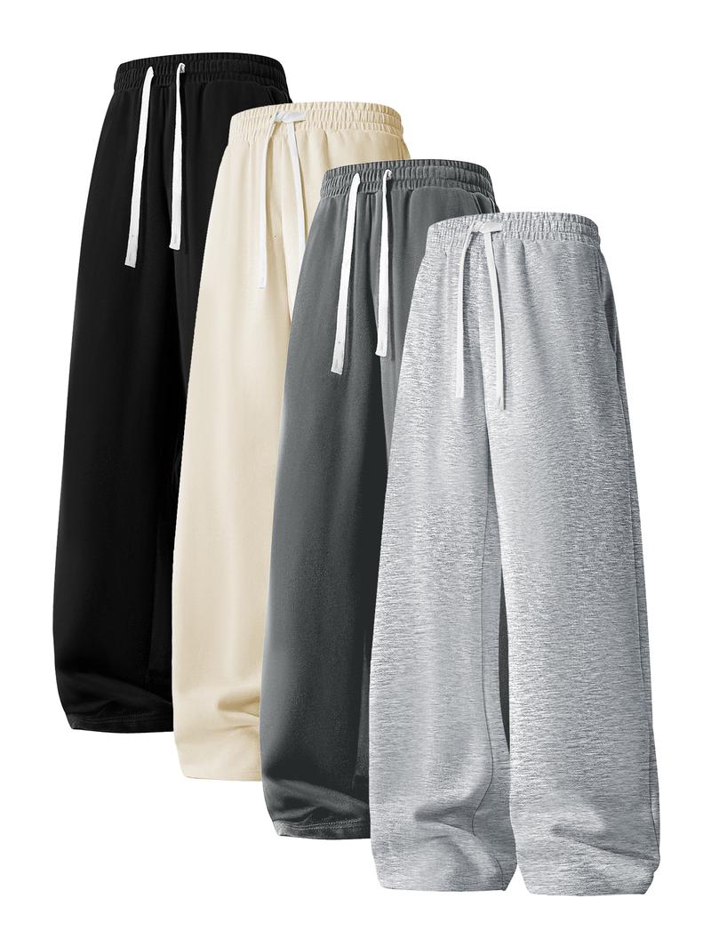 Simple Style Drawstring Casual Pants, Breathable Fabric, Straight Trouser Legs, Comfortable and Loose, Suitable for Outdoor Sports and Fitness or Home Wear in Spring, Summer, and Autumn