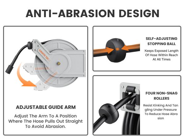 Giraffe Tools Retractable Pressure Hose Reel 4000/3200 PSI Heavy Duty 65ft Retractable Hose for Power Washers Lockable at Any Length Wall Mounted