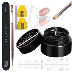 Makartt Clear Gel Builder Kit: Self-Levelling, Long Lasting Extension Hard Gels for Strengthener, Broken Nails Repair Gel Kit with Paper Forms, Dual forms, Nail File and Dual-End Brush 1.06 oz