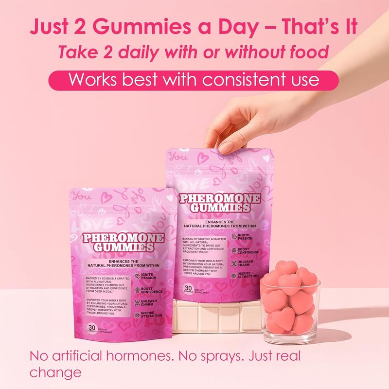 Pheromone Gummies with Slippery Elm, for Women,Enhance Charm,Supports Balance,Confidence & Social Vibe,Vegan,Non-GMO,Gluten-Free,Strawberry Flavor,Enhances Your Natural Pheromones From Within, 60 Count Mixed Berry Flavor