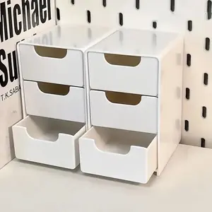 3-Tier Plastic Cosmetic Storage Box Organizer with Drawers Multifunctional Countertop Storage for Jewelry Office Supplies
