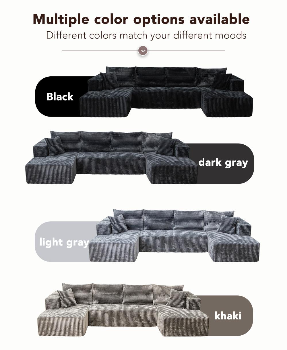 132'' U-shape Modular Corduroy Sofa Modern Living Room Comfortable No Assembly Needed Popular Boneless Sectional Couch Loveseat Couch Sleek boneless sectional couch bean bags furniture living room