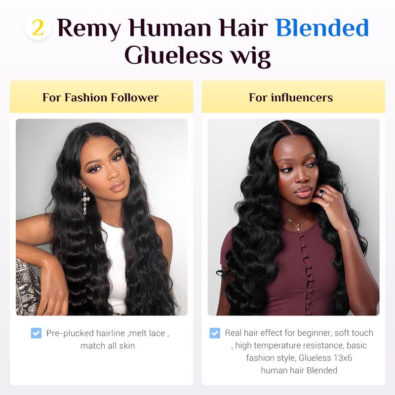 【Blend】TESLAL Wear It and Go Glueless Wig Pre Cut HD Lace 6X6X1 Lace Wig 180% Density Body Wave Adjustable Straps Pre-Plucked Wig Soft And Affordable