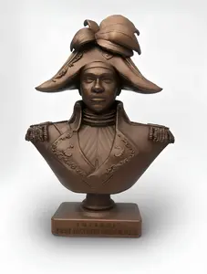 Jean-Jacques Dessalines Bust 7"- Bronze Upper Body Sculpture with Detailed Uniform and Headdress Decor Artistic