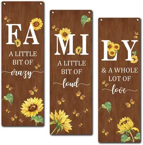 Family Wall Decor Sign, 3 Pieces Sunflower Wooden Sign With Rope, Rustic Wood Sign Wall Art Decor For Farmhouse Home Living Room Bedroom, Artwork Gifts For Family Friend -43