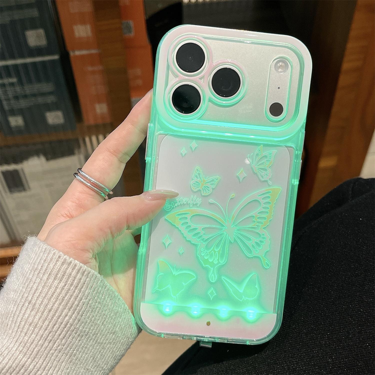 Cute Clear LED Flash Butterfly Pattern Phone Case for iPhone 17 Pro Max/17 Air 17 16 Pro 15 plus 14 13,Soft TPU Full Camera Lens Shockproof Protective Phone Cover