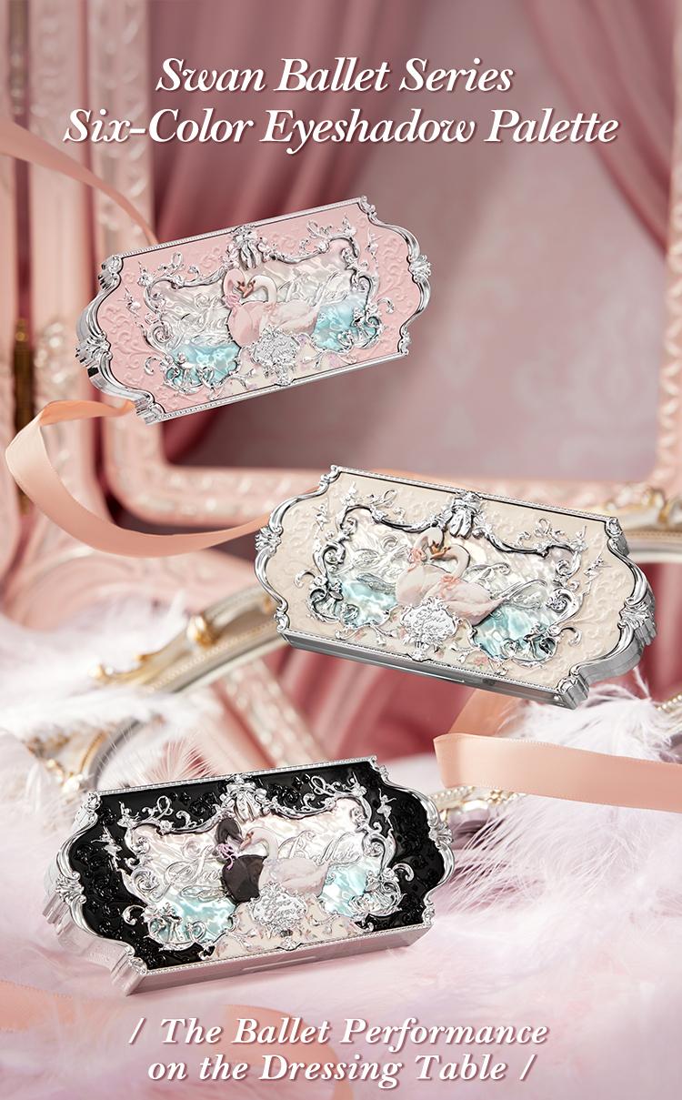 Flower Knows Swan Ballet Collection Six-Color Makeup Palette, 6-Color Palette with Matte & Shimmer Shades for Any Occasions, Long-Lasting, High Pigment, Blendable Glitter & Powder, Summer Gift, Makeup Beauty Cosmetics