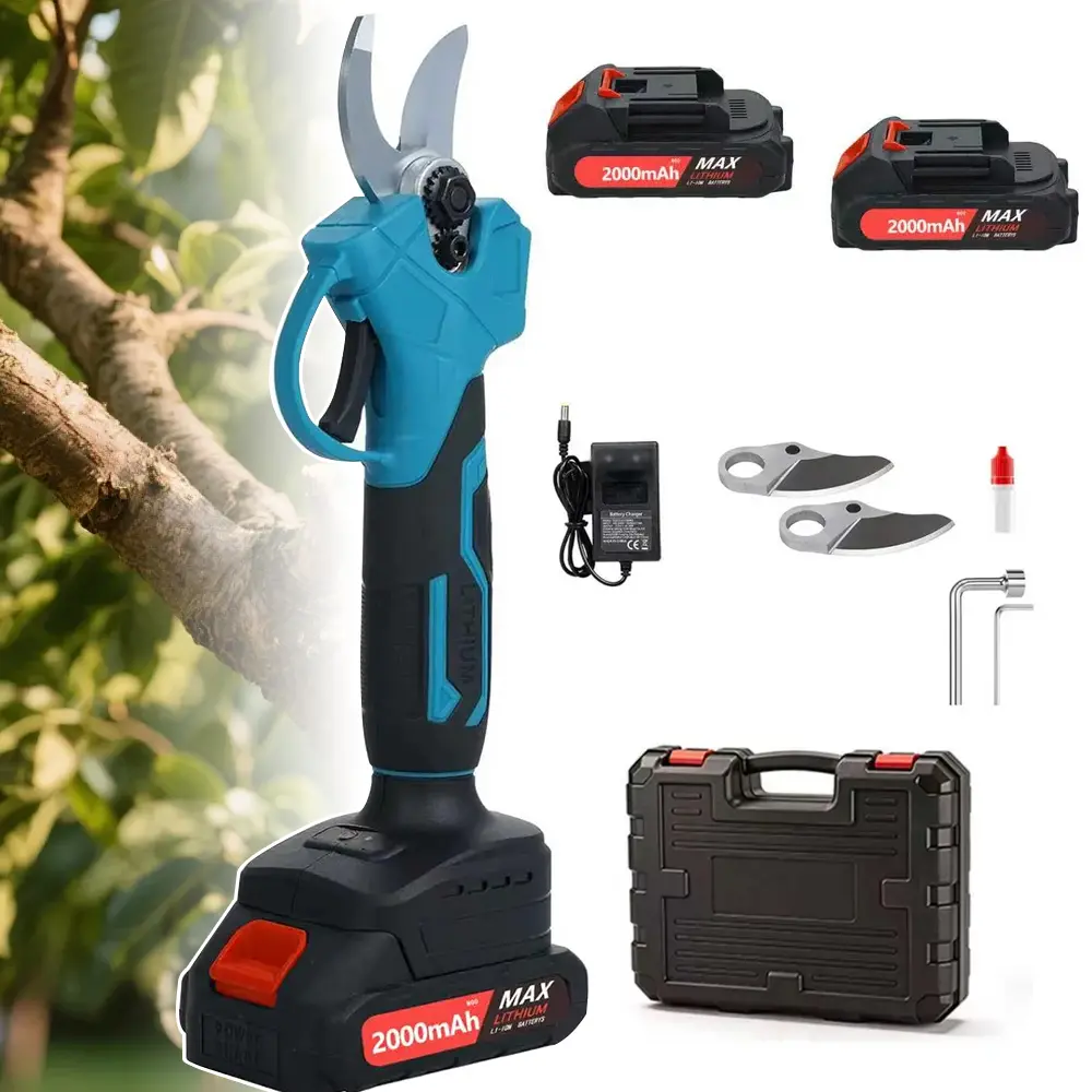 Cordless Electric Pruning Shears - Garden Pruning Tool, Tree Branch Cutter with Brushless Motor, Runs Longer, Anti-Slip Handle, Safety Switch, Double-Click Trigger, Batteries, Cells, 300% Faster Cutting, Ideal for Orchard Owners
