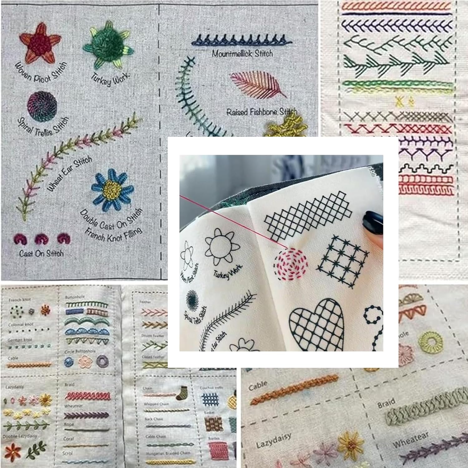 MUNBYN  2026 Upgraded Embroidery Stitch Learning Book Kit, DIY Hand Embroidery Practice Book with Sewing Kit, 108 Stitch Patterns for Beginners & Experienced Crafters (1 Pack)