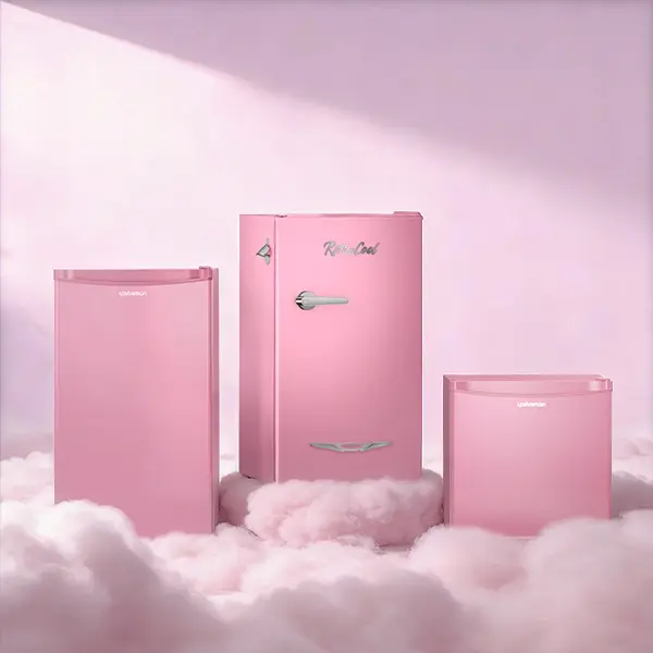 Upstreman Pink Portable Fridge – Compact Retro Countertop Mini Fridge with Bottle Opener, Metal Handle, LED Lamp, Ultra-Quiet, Energy-Saving, High-Efficiency, Multi-Temperature Adjustable Thermostat for Dorm, Office, Countertop Mini Fridges