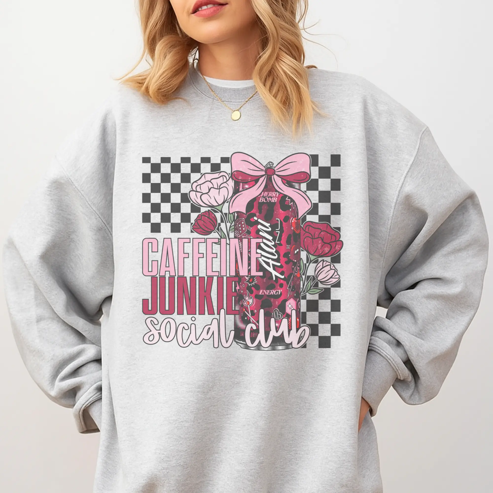 Coffee - Caffeine Junkie Social Club Alan! Sweatshirt - Ash Grey - Preppy Fit Aesthetic Jersey Unisex
