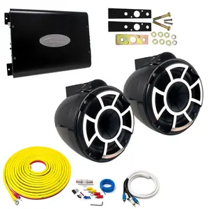Wet Sounds REV8B-X Black 8" Tower Speakers With Arc Audio KS-300.2 Amplifier with Wiring Kit