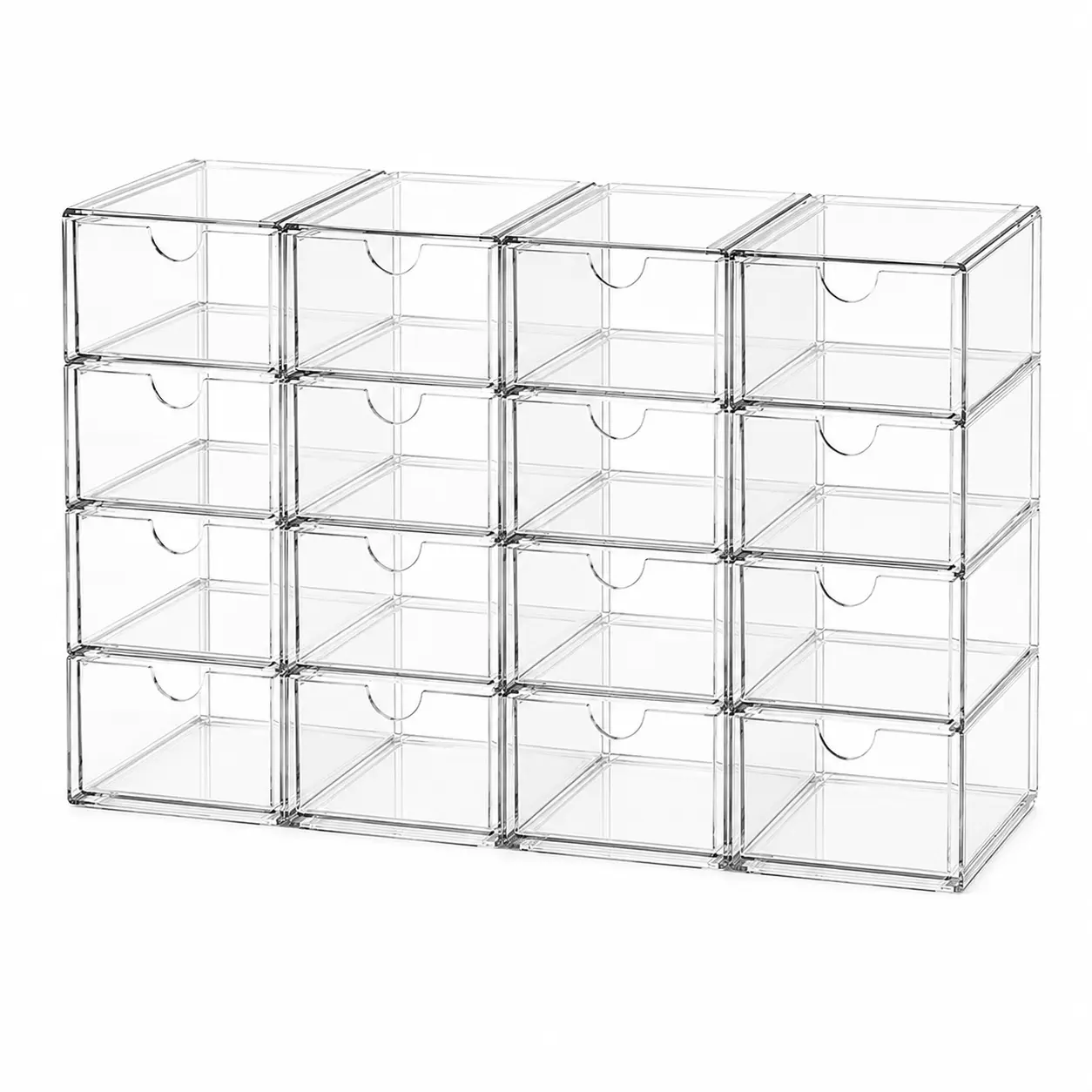 Stackable 16-Drawer Storage Organizer | Clear Acrylic Drawers for Kitchen Pantry, Home Countertop & Bathroom | Multi-Purpose Space Saving Box