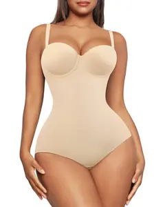 FeelinGirl Strapless Seamless Tummy Control Shaper Bodysuit with Removable Straps Built-in Bras Comfortable Fit Womenswear Fitted