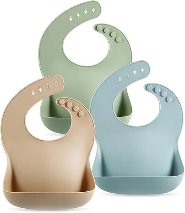 Set of 3 Silicone Baby Bibs Waterproof, Soft, Unisex, 10-72 Months Set of 3 Silicone Baby Bibs Waterproof, Soft, Unisex, 10-72 Months