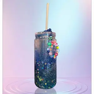 16 oz Snow Globe Tumblers-Vibrant Blue Glitter for Festive Beverages.Personalization, and Embellishments Customizable by Request! Drinkware Water Bottles Portable Reusable Washable