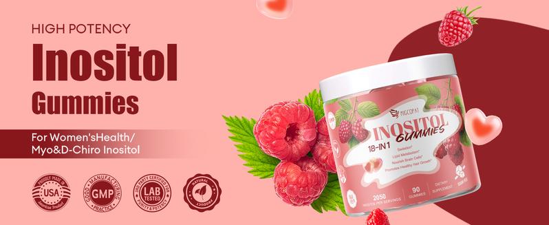 Migcopat Inositol Multivitamin Gummies 18-in-1 Formula with Myo-Inositol & D-Chiral Inositol 40:1 Ratio Omega-3,Magnesium,Folate Raspberry Flavor Sugar-Free 90 Count Healthcare Dietary Supplement - Edible Fitness