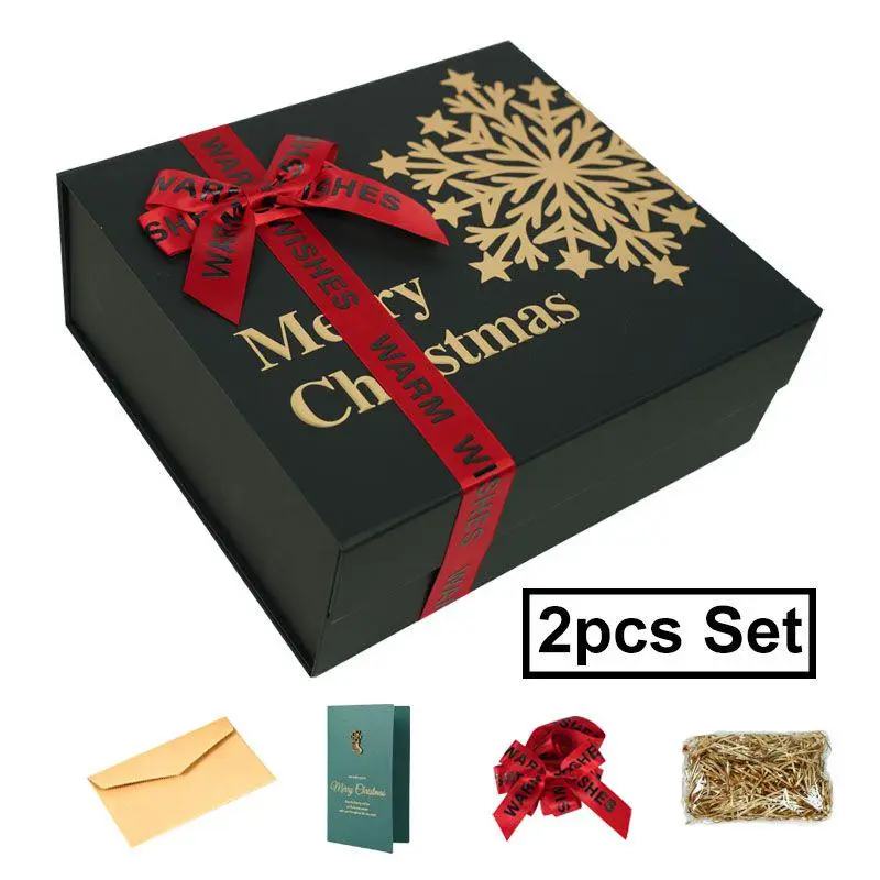 Black Rectangular Flip-Top Christmas Gift Boxes, Suitable for Christmas and New Year Gift Wrapping,2-pcs set