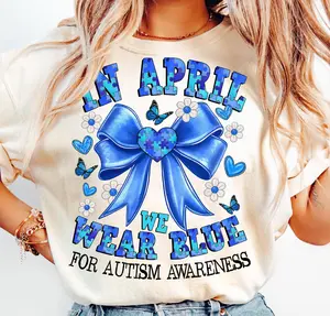 In April We Wear Blue For Autism Awareness Shirt, Special Education, Neurodiversity, Blue Rain Shirt, Autism Blue Coquette Shirt
